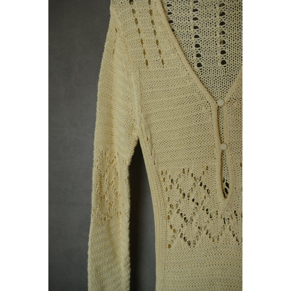 Solid And Striped Cream Crochet Knit Maxi Dress Long Sleeve V Neck Button Accent - Picture 5 of 15